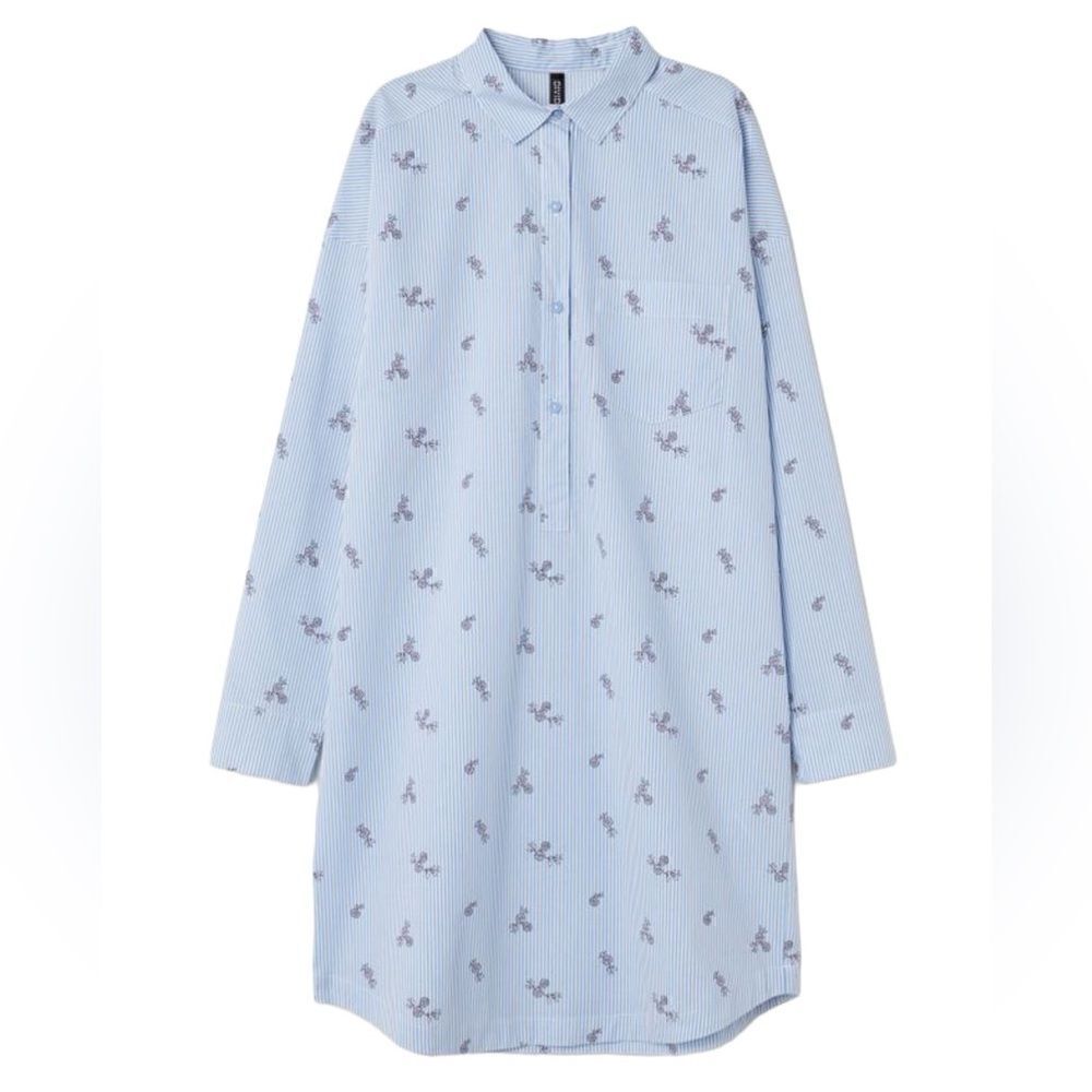 Divided H&M short tee shirt dress light blue floral stripes size 4